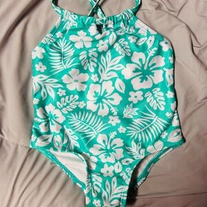 Wonder Nation Turquoise Floral Kids Swim One Piece 12MO